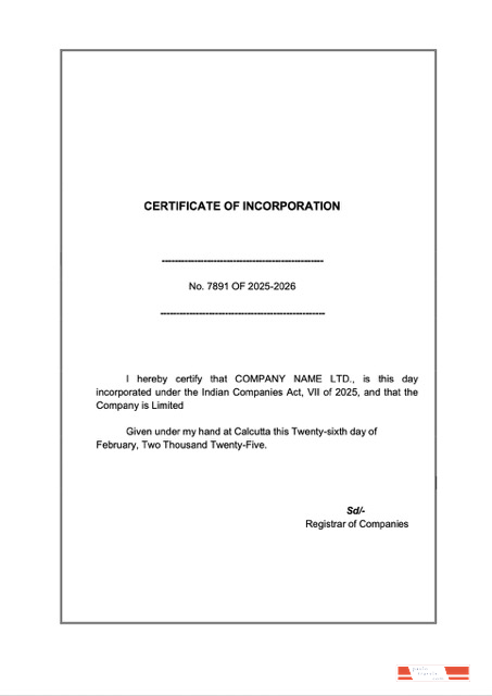 India certificate of incorporation Word and PDF template, version 4